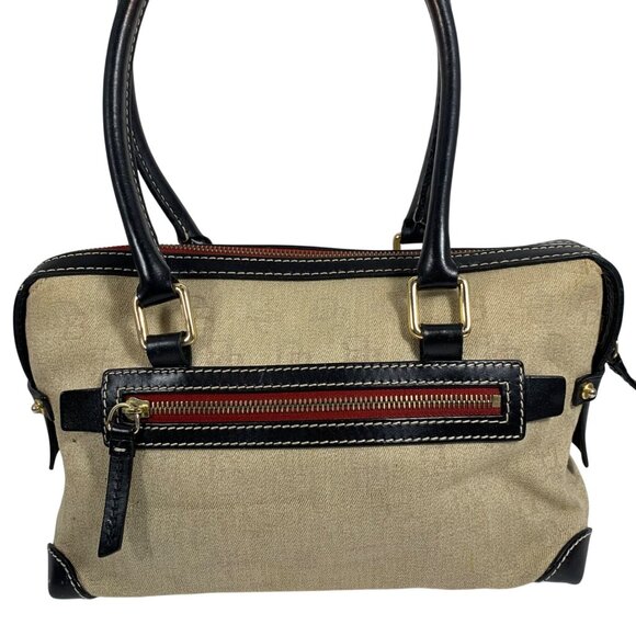 DOONEY BOURKE Monogram Logo Canvas Leather Shoulder Bag Satchel Double Pockets - Picture 3 of 16